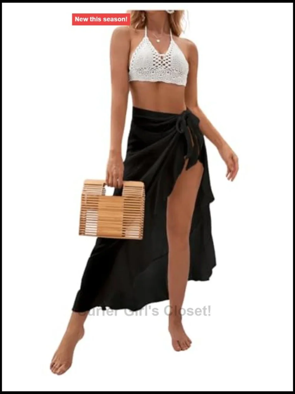 Mesh Sheer Swimsuit Cover Up Ruffle Tie Side Sarong Wrap Long Skirt